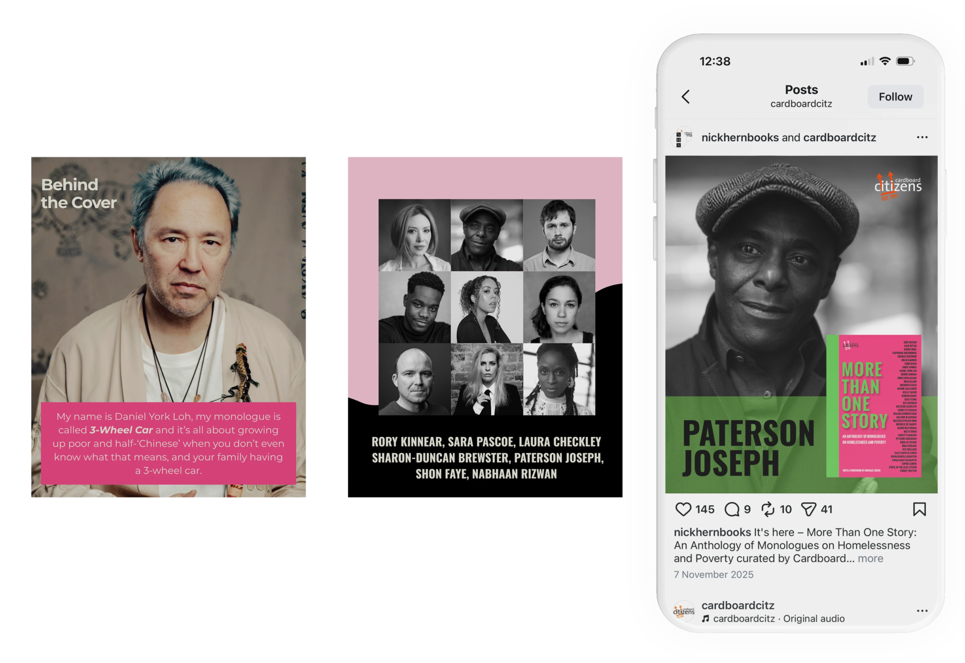 Cardboard Citizens - More Than One Story anthology. Social media assets