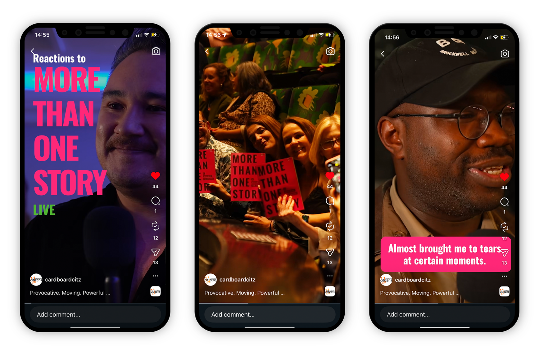 Cardboard Citizens - More Than One Story anthology. Social media stories
