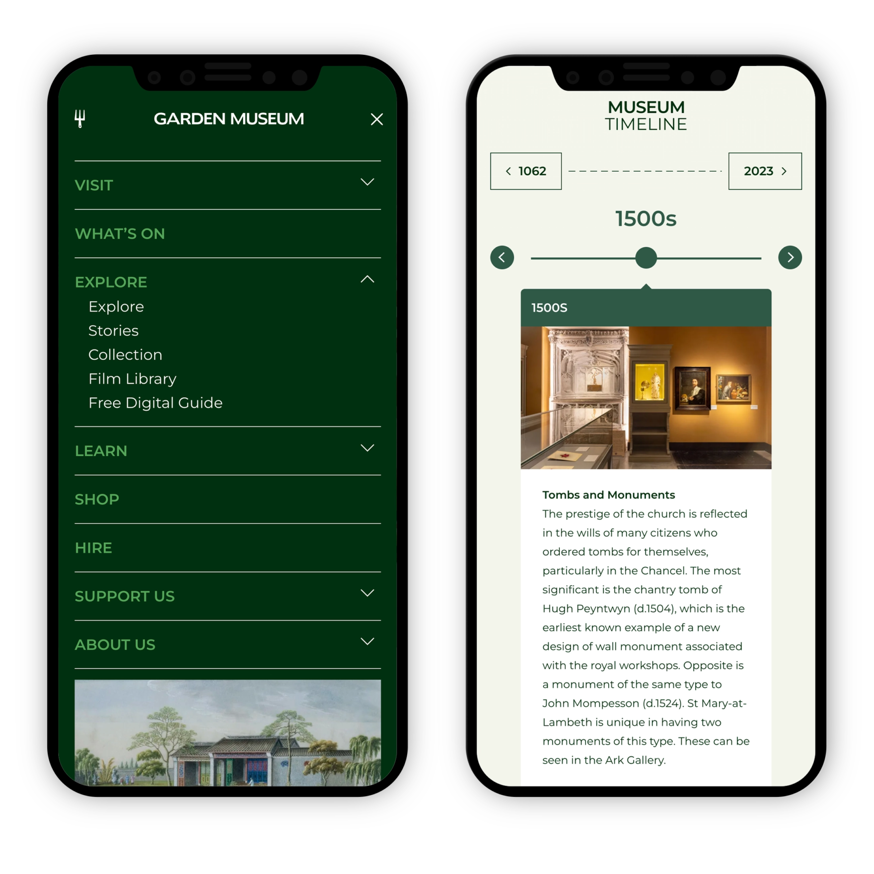 Garden Museum website - Mobile view