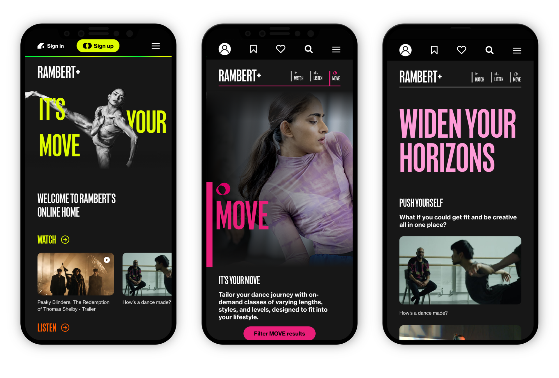 Rambert Plus website - mobile view