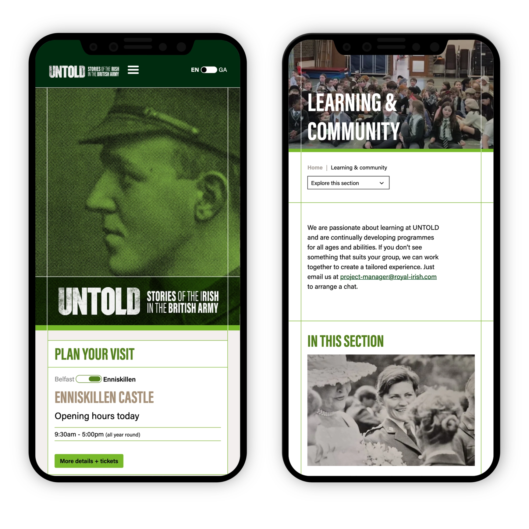 Untold: Stories of the Irish in the British Army website - Mobile view